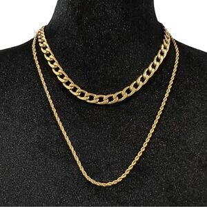 Double Strand Rope Chain Necklace Gold Tone